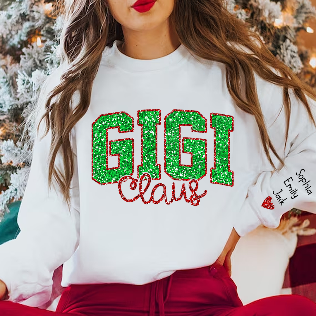 Glitter Red Gigi Claus Christmas With Grandkids Sweatshirt