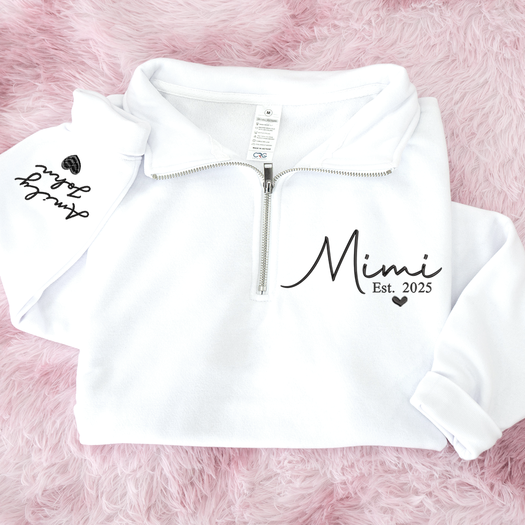 Mimi Heart Est Sweatshirt, Mimi And Grandkids Embroidered Quarter Zip Sweater