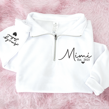 Mimi Heart Est Sweatshirt, Mimi And Grandkids Embroidered Quarter Zip Sweater