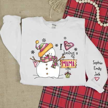 I love being Mimi Snowman Pink Christmas And Grandkids Sweatshirt