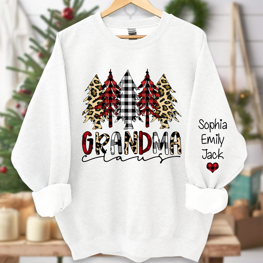Personalized Christmas tree Grandma claus And Grandkids Sweatshirt