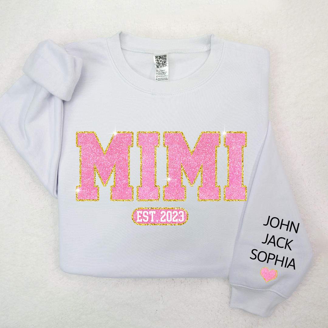 Glitter Pink Custom Name Mimi Nana Grandma Est And Kids Sweatshirt