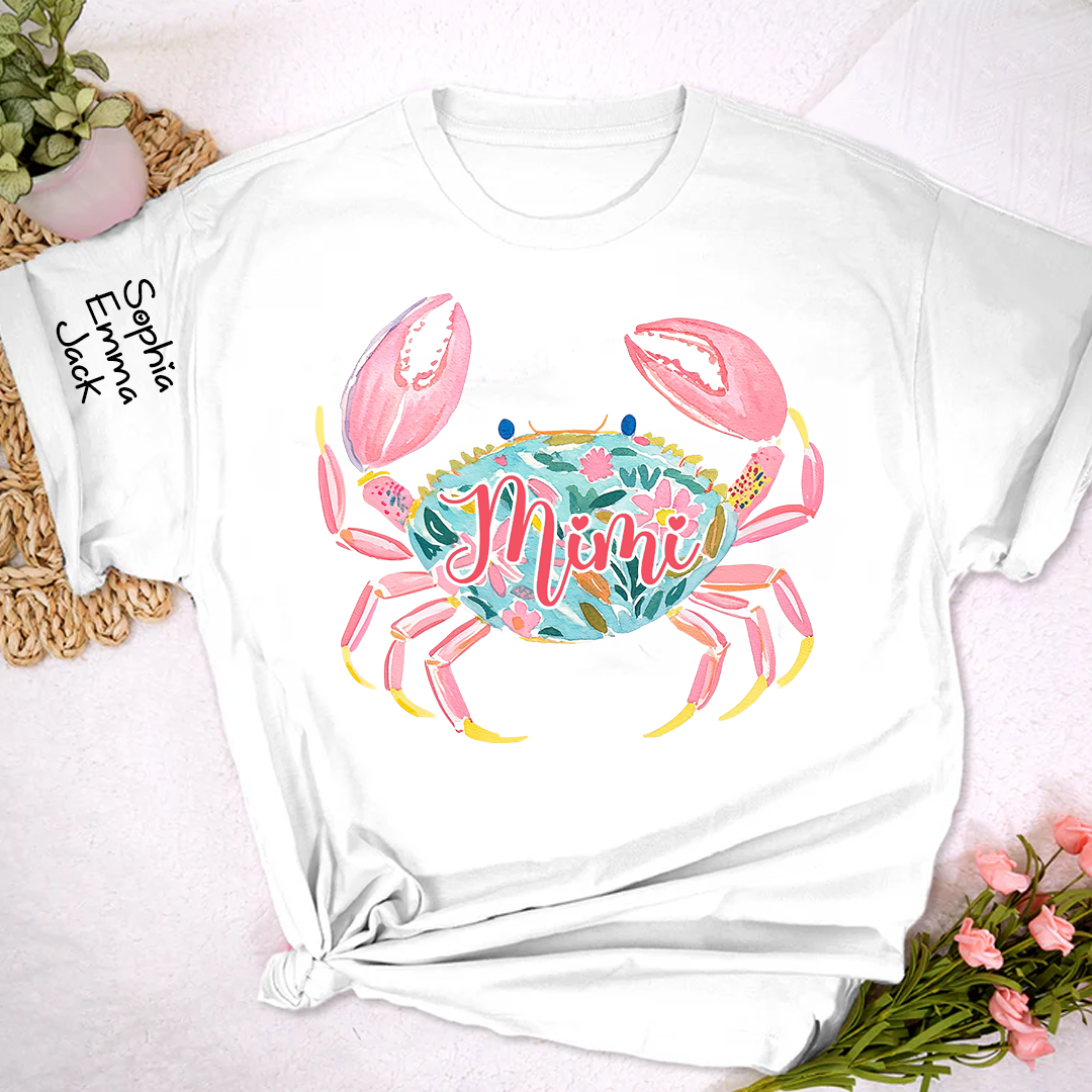 Mimi Crab Shirt Personalized Grandma Shirt, Funny Ocean Animal Tee, Cute Coastal Grandma Gift T-Shirt, Retro Summer Beach Shirt