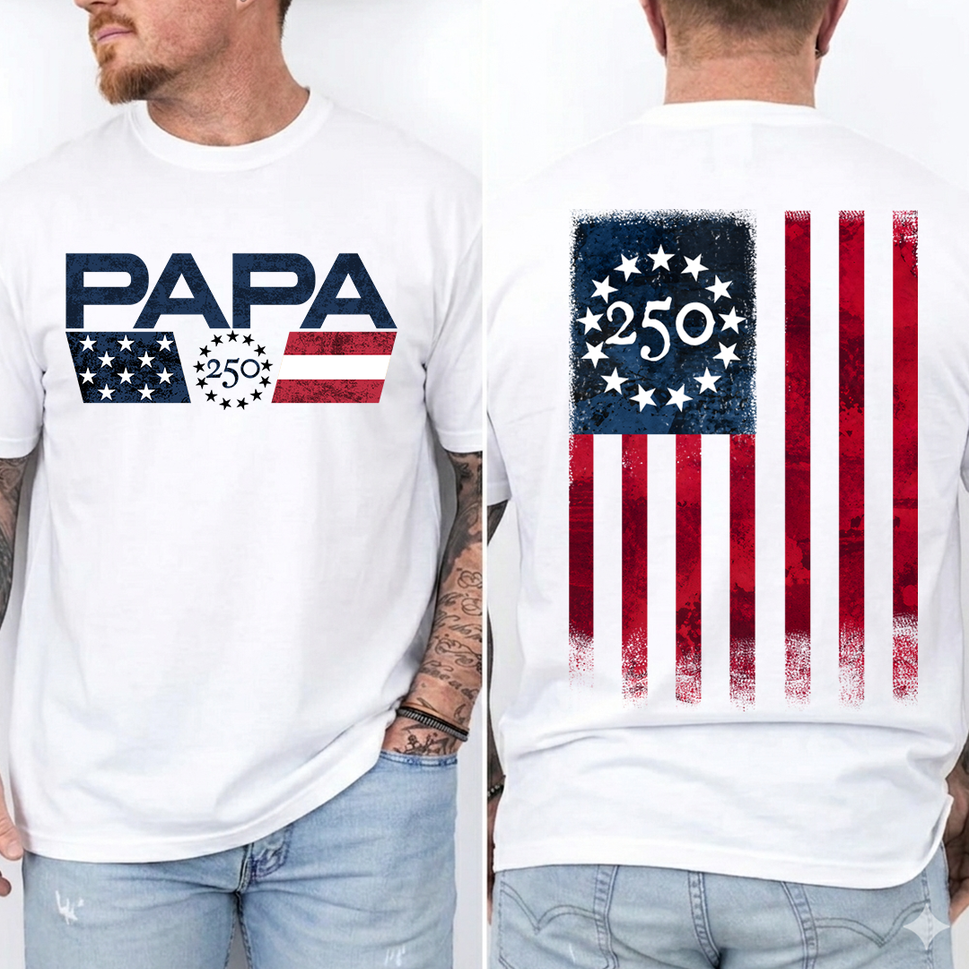 Papa 250 Years Patriotic Shirt, America 1776 2026 Celebration Shirt, American Flag Papa Shirt, Fathers Day Gift for Papa Grandpa Dad, Independence Day Family Shirt