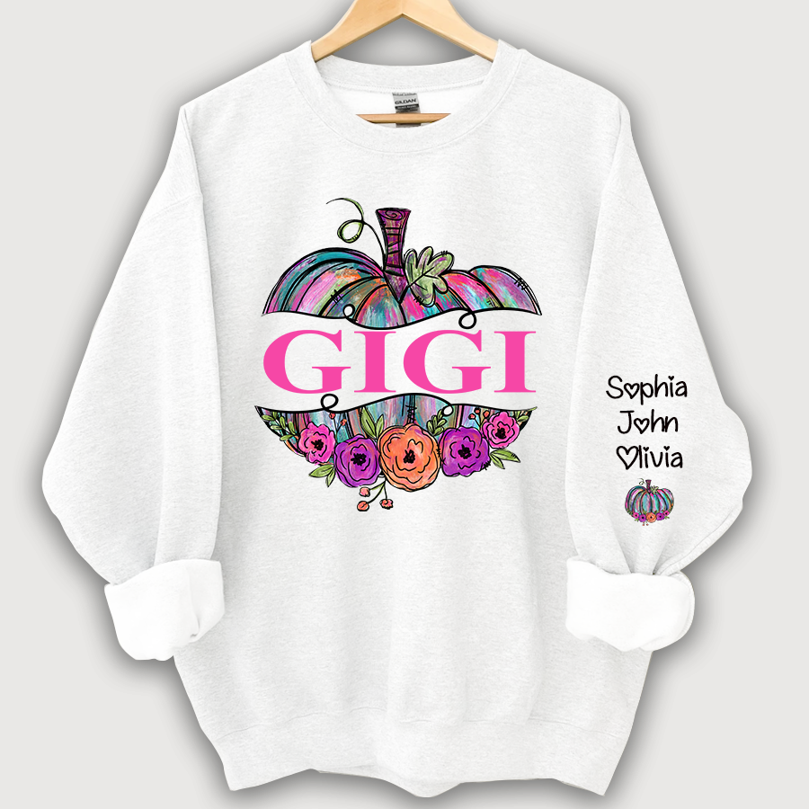 Personalized Gigi Painted Pumpkin And Grandkids Autumn Sweatshirt