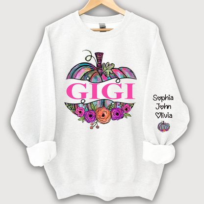 Personalized Gigi Painted Pumpkin And Grandkids Autumn Sweatshirt