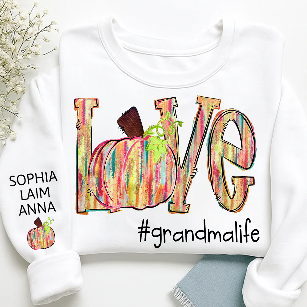 Colorful Pumpkin Love GrandmaLife – Fall Striped Design And Grandkids Sweatshirt