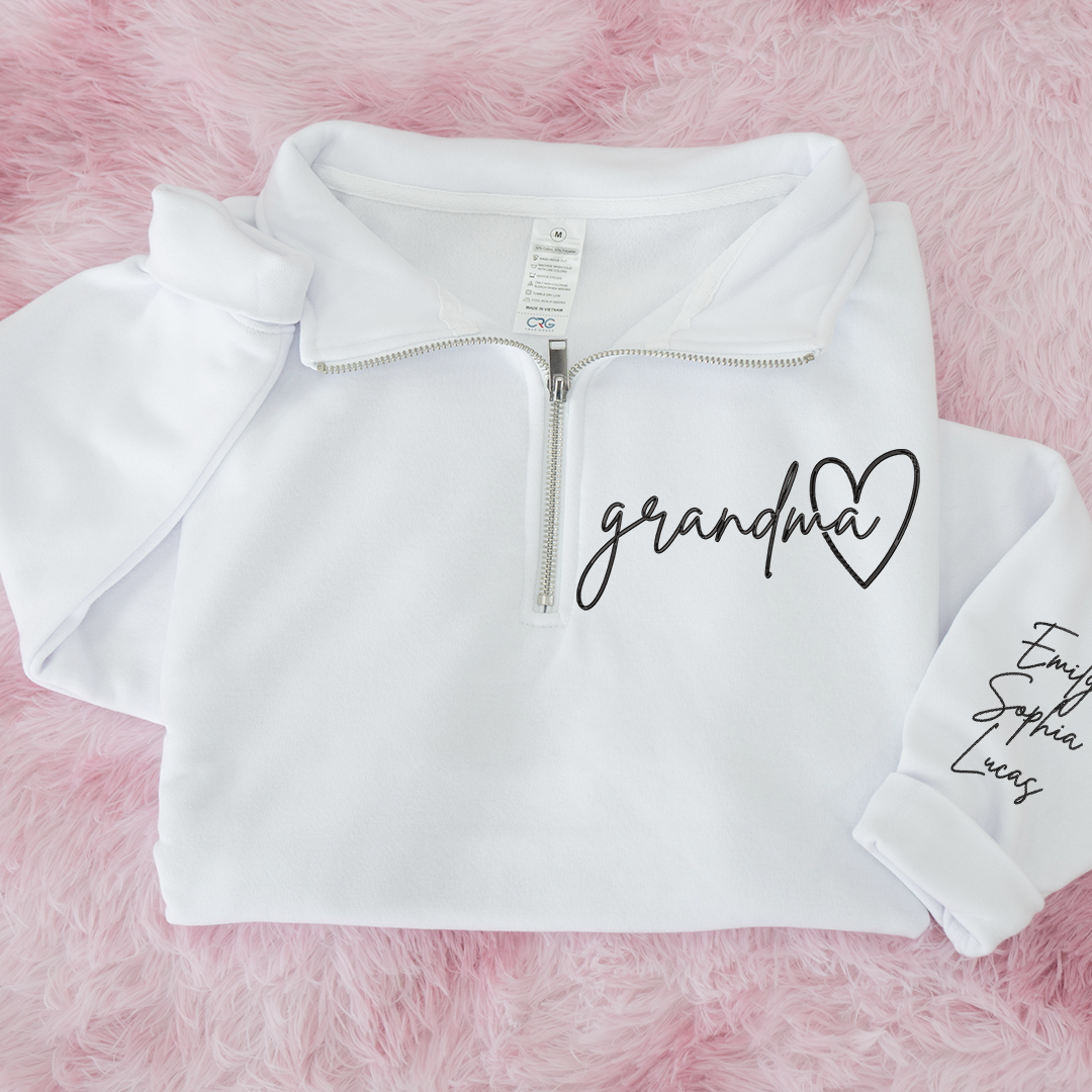 Custom Grandma Sweatshirt, Personalized Grandma Embroidered Quarter Zip Sweater