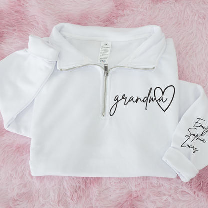 Custom Grandma Sweatshirt, Personalized Grandma Embroidered Quarter Zip Sweater