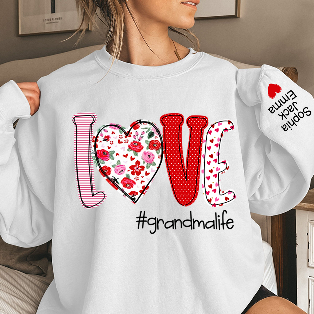 Personalized Love Grandmalife And Kids Names On Sleeve Sweatshirt, Personalized Mother's Day Gift