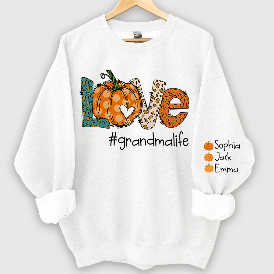 Love grandmalife Leopard ,Pumpkin Fall Personalized Autumn Sweatshirt