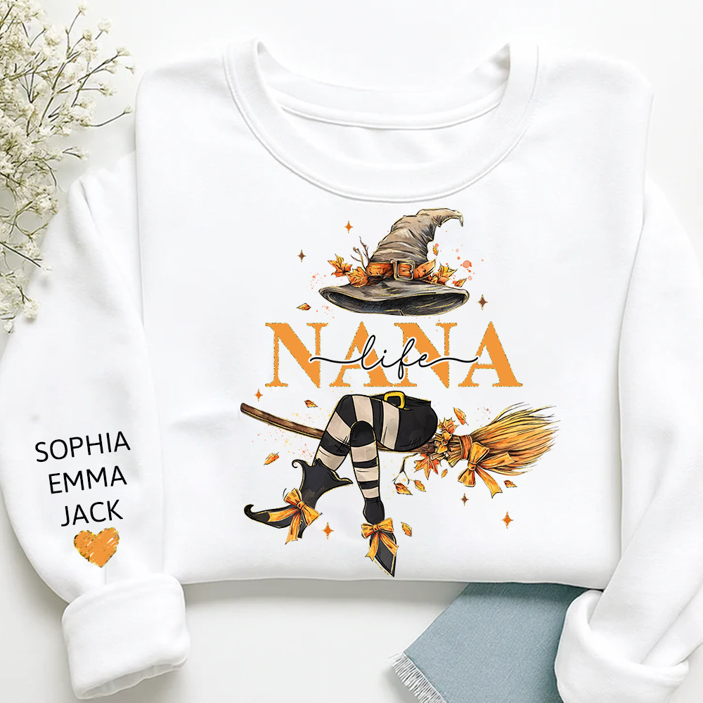 Nana life Witches Broomstick And Grandkids Christmas Sweatshirt