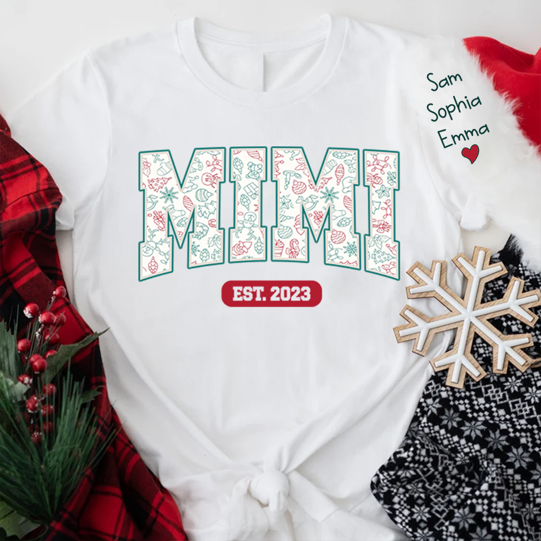 Mimi est ,Merry Christmas Nana, Grandma ,Custom Grandma Christmas T-Shirt