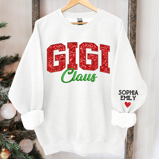 Glitter Embroidered Gigi Claus And GrandKids Christmas 2024 Sweatshirt