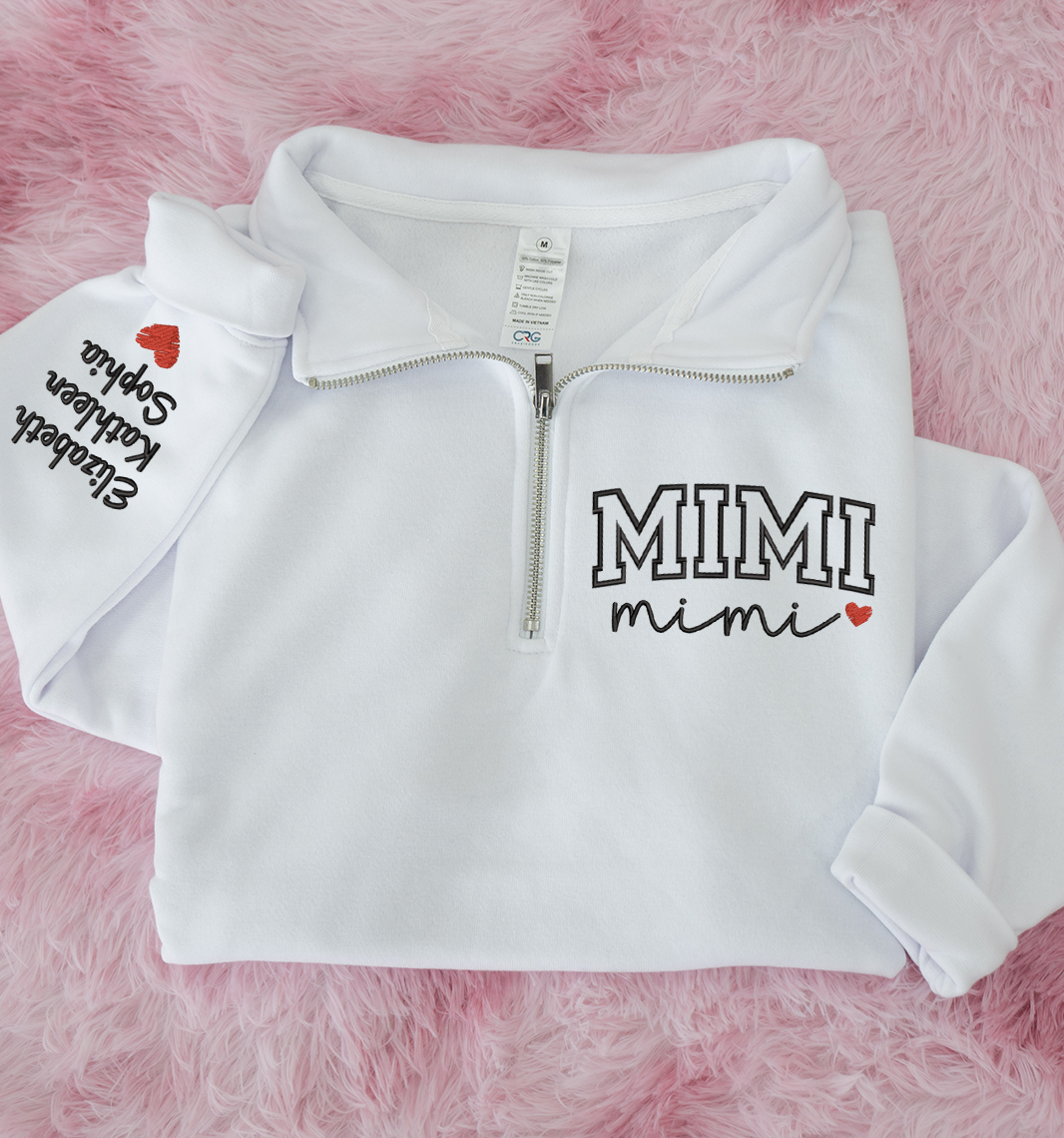 Custom Mimi Heart Sweatshirt, Personalized Mimi Embroidered Quarter Zip Sweater