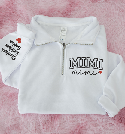 Custom Mimi Heart Sweatshirt, Personalized Mimi Embroidered Quarter Zip Sweater