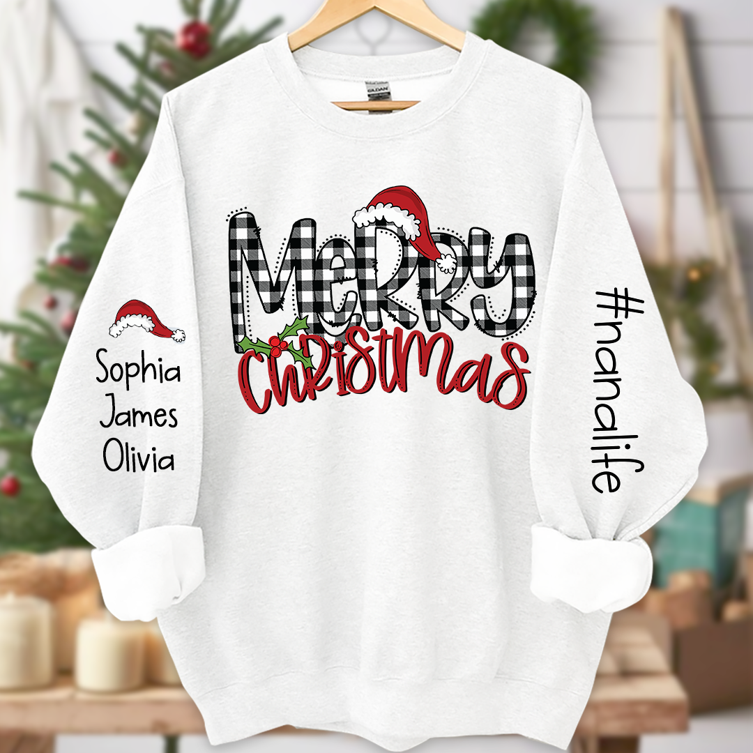 Merry Christmas Nanalife With Grandkids Names Sweatshirt