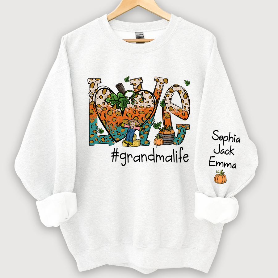 Love Grandmalife Leopard Leaves Pumpkin Sweatshirt