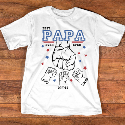 Best Papa Ever Shirt, Personalized Grandpa Fist Bump T Shirt with Kids Names, Custom Papa Papaw Poppy Grandpa Gift for Father's Day Birthday Tee