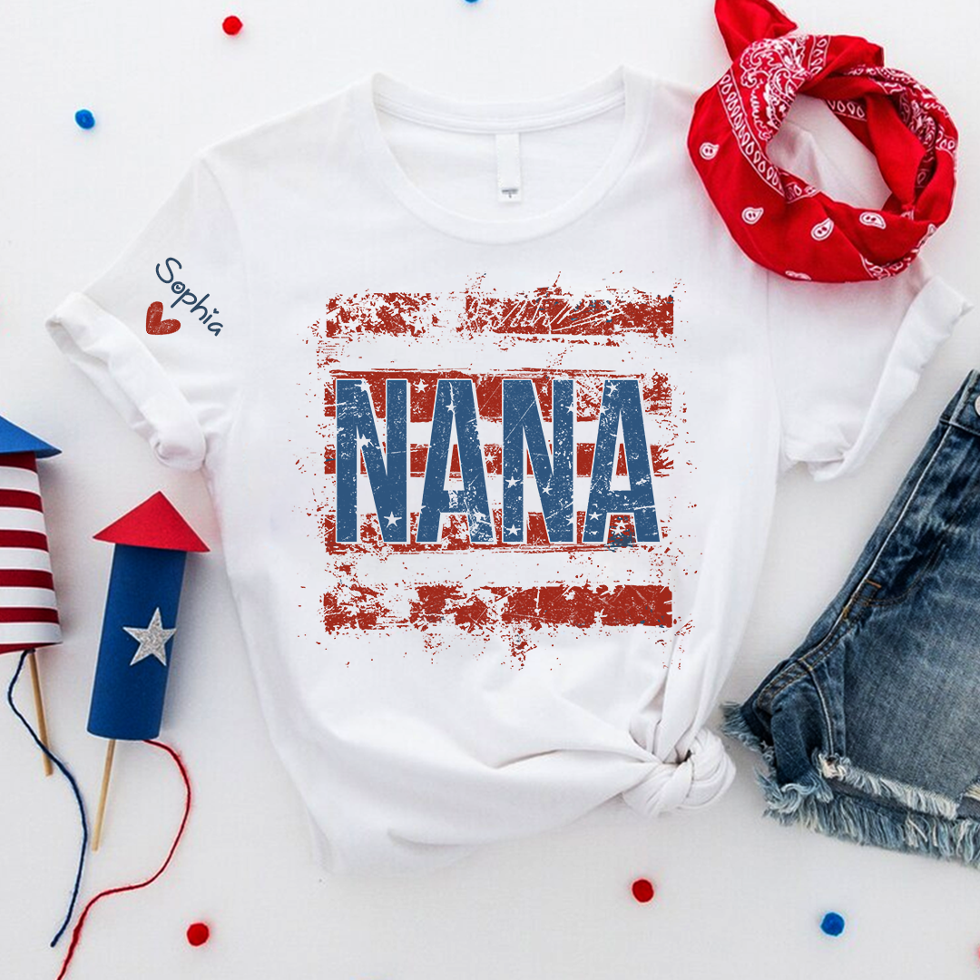 Personalized Nana American Flag T-Shirt, Custom Nana, Gigi, Mimi, Mama Design, Patriotic Family Shirt, Gifts for 4th of July, Independence Day