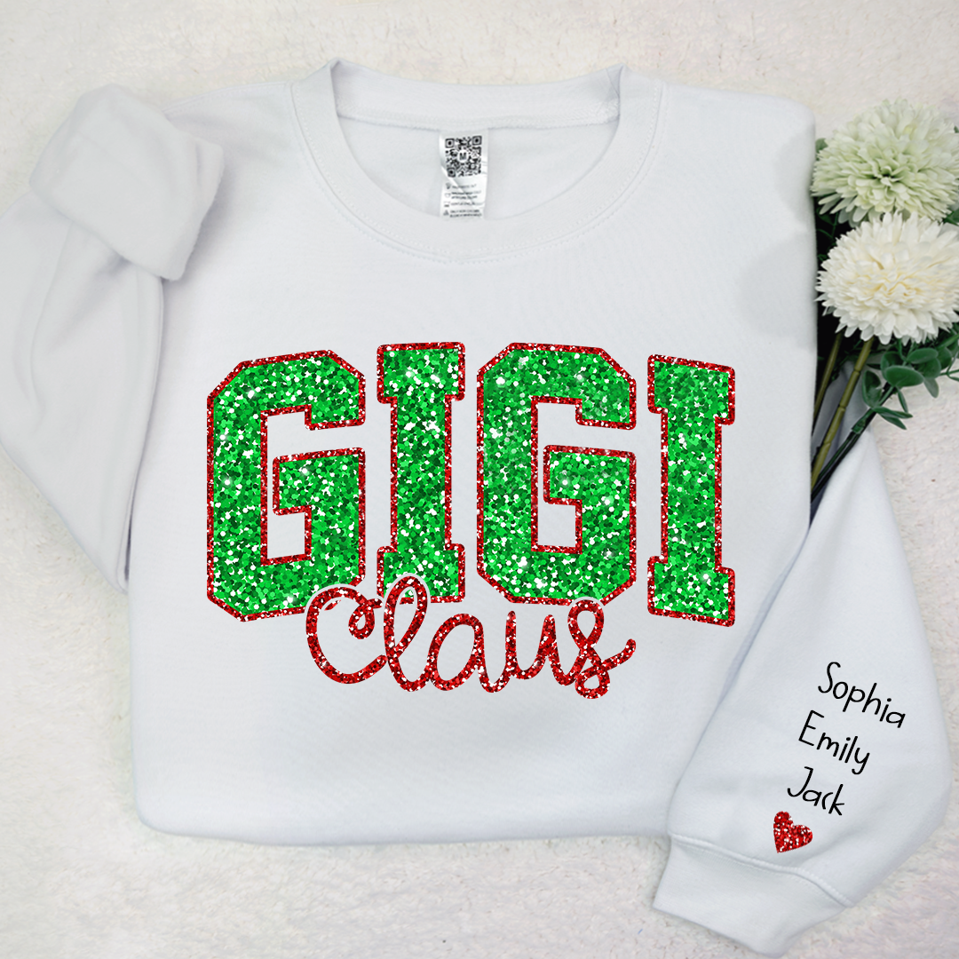 Glitter Red Gigi Claus Christmas With Grandkids Sweatshirt