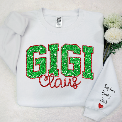 Glitter Red Gigi Claus Christmas With Grandkids Sweatshirt