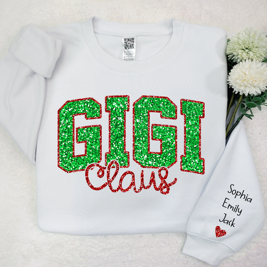 Glitter Red Gigi Claus Christmas With Grandkids Sweatshirt