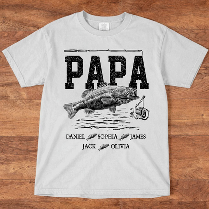 Comfort Colors® Papa Fishing Custom Name, Personalized Dad Papa Grandpa and Grandkids Gift  Father's Day T-shirt