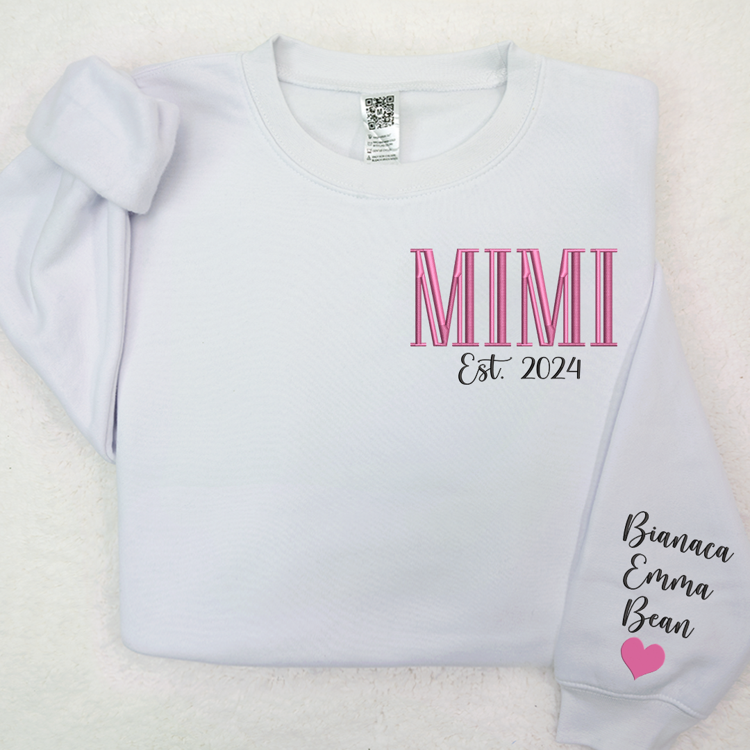 Custom Embroidered MIMI Est Name And Grandkids Sweatshirt