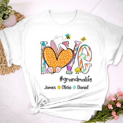 Love Grandmlife Easter Bunny Gift For Family, Custom Grandma And Grandkids T-Shirt