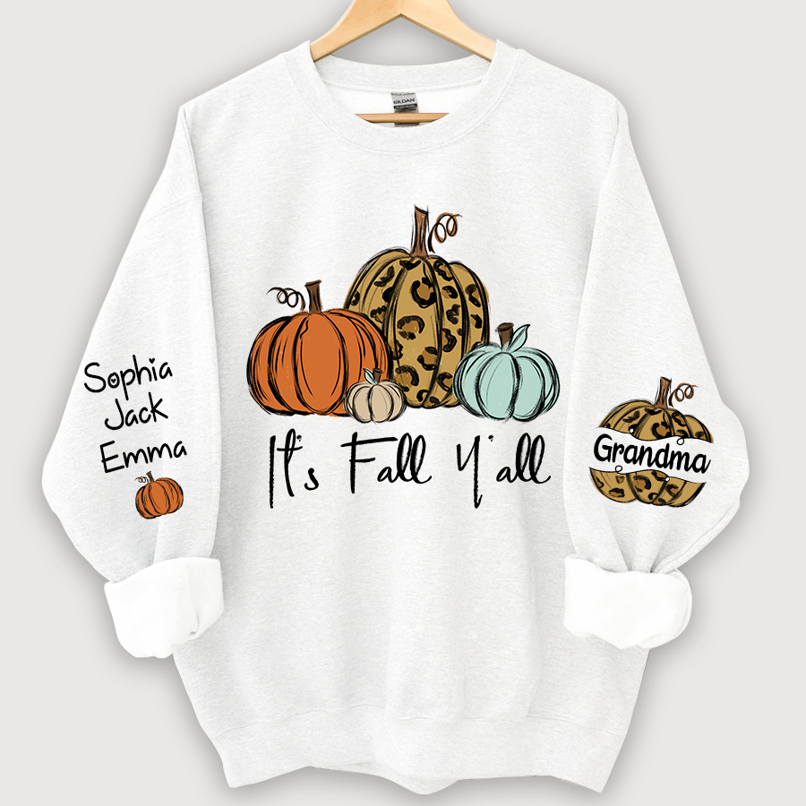 Personalized Its Fall Yall Grandma And Grandkids Pumpkin autumn CL01 Sweatshirt