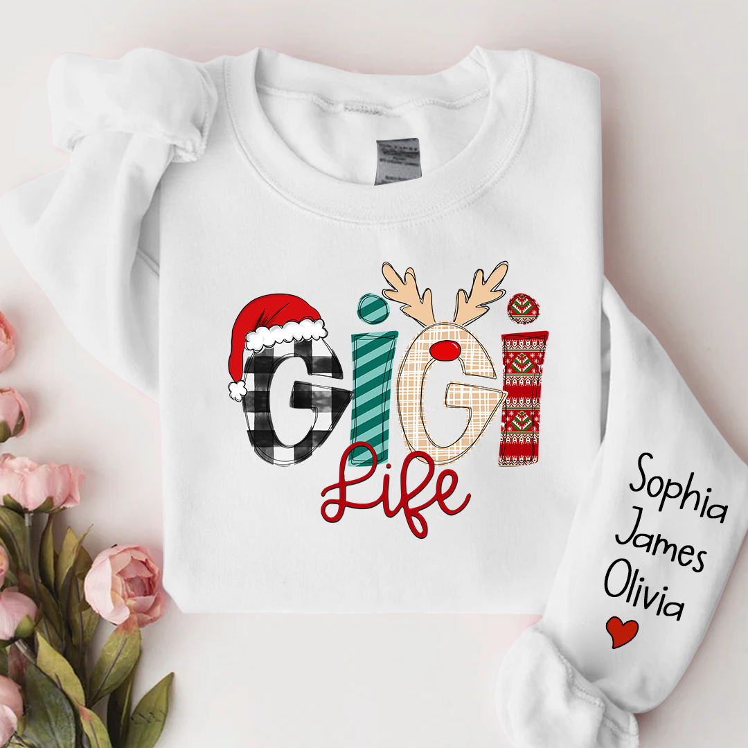 Gigi Life Merry Christmas Sweatshirt, Custom Grandma and Grandkids Sweatshirt