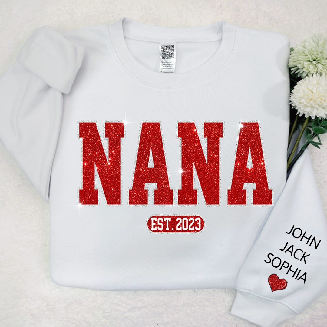 Glitter Custom Name Nana Mimi Grandma Est And Kids Sweatshirt