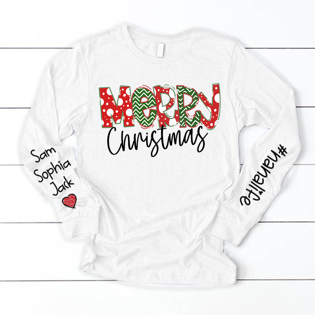 Merry Christmas Shirt, 2023 Christmas Nanalife, Custom Grandmalife Christmas Longsleeve