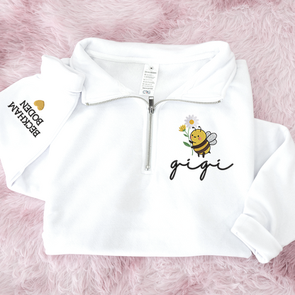 Embroidered Gigi bee flower Sweatshirt And Grandkids Quarter Zip Sweater