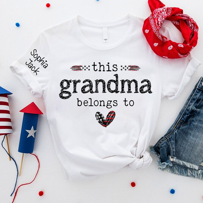 Personalized This Grandma Belongs To Grandma T-shirt with Flag American Design, Grandma Gigi Mama Mimi Shirt for 4th of July, Patriotic Gift for Mother's Day