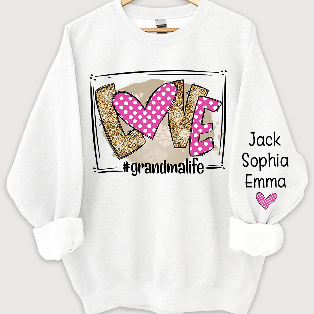 Love grandmalife pink giltter Sweatshirt with kids Valentine's Day Sweatshirt