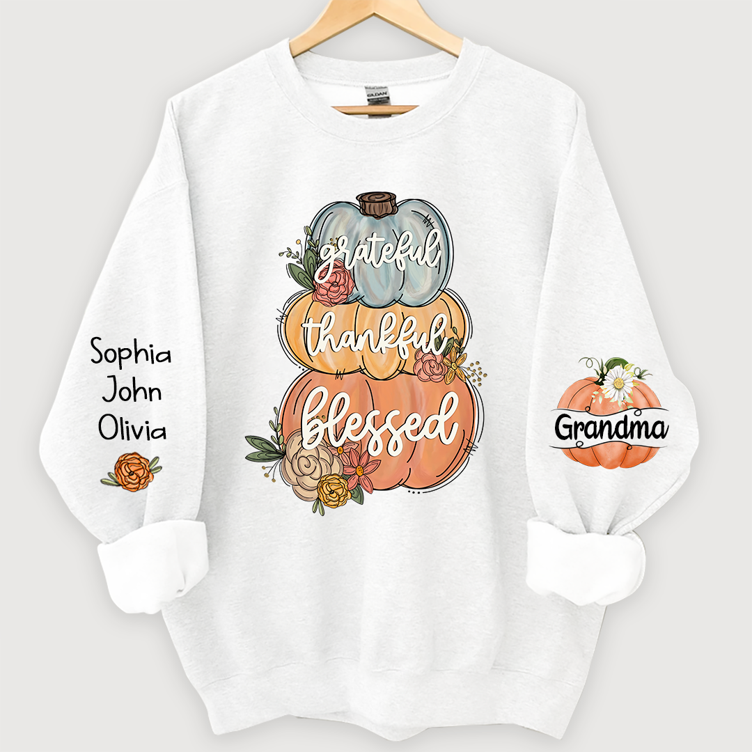 Grateful Thankful Blessed Grandma Autumn And Grandkids Sweatshirt