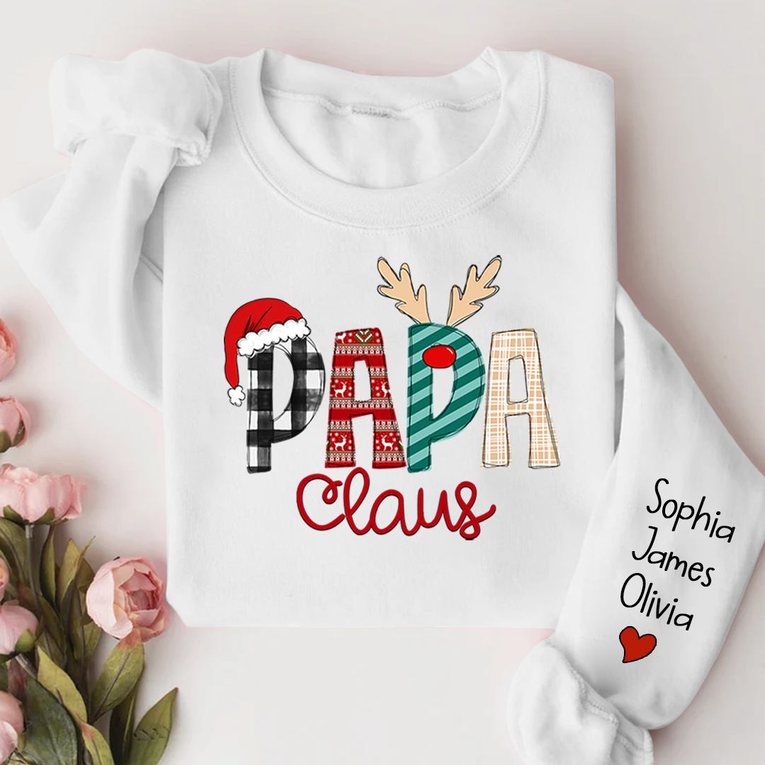 Personalize Merry Christmas Papa Claus, Dad Claus Gift Custom Name Kids Sweatshirt