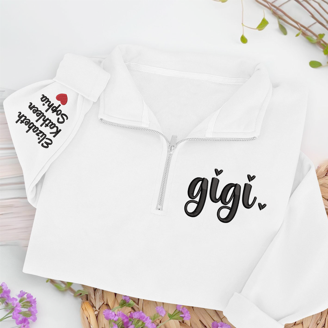 Embroidered Gigi heart Sweatshirt And Grandkids Quarter Zip Sweater