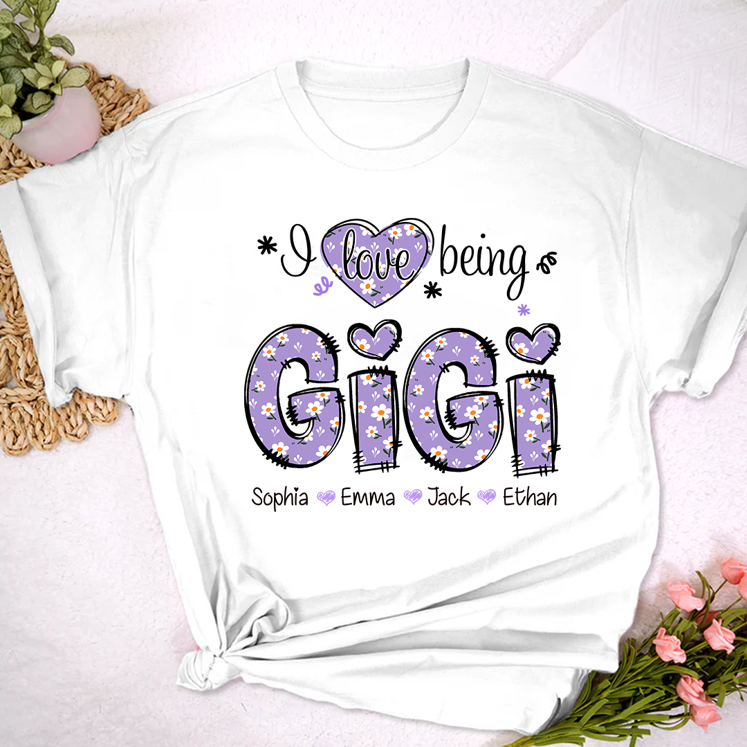 Gigi Flower Purple Gift For Family, Custom Grandma And Grandkids T-Shirt