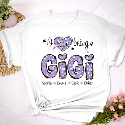 Gigi Flower Purple Gift For Family, Custom Grandma And Grandkids T-Shirt