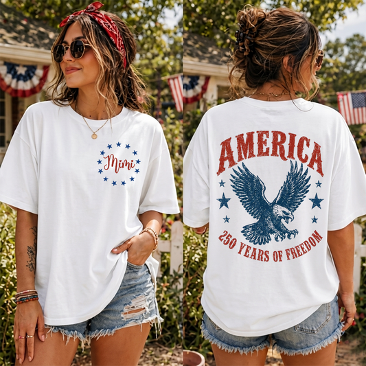 Personalized Mimi America 250 Years of Freedom Shirt, Custom Name Patriotic Eagle Shirt, American Flag Independence Day Gift for Mimi Nana Gigi, Birthday Family Shirt
