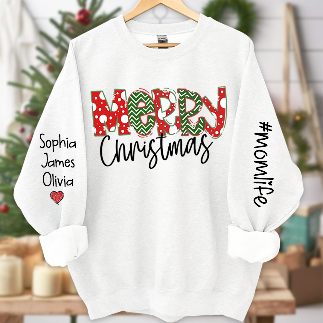 Momlife Merry Christmas And Grandkids Names CL01 Sweatshirt