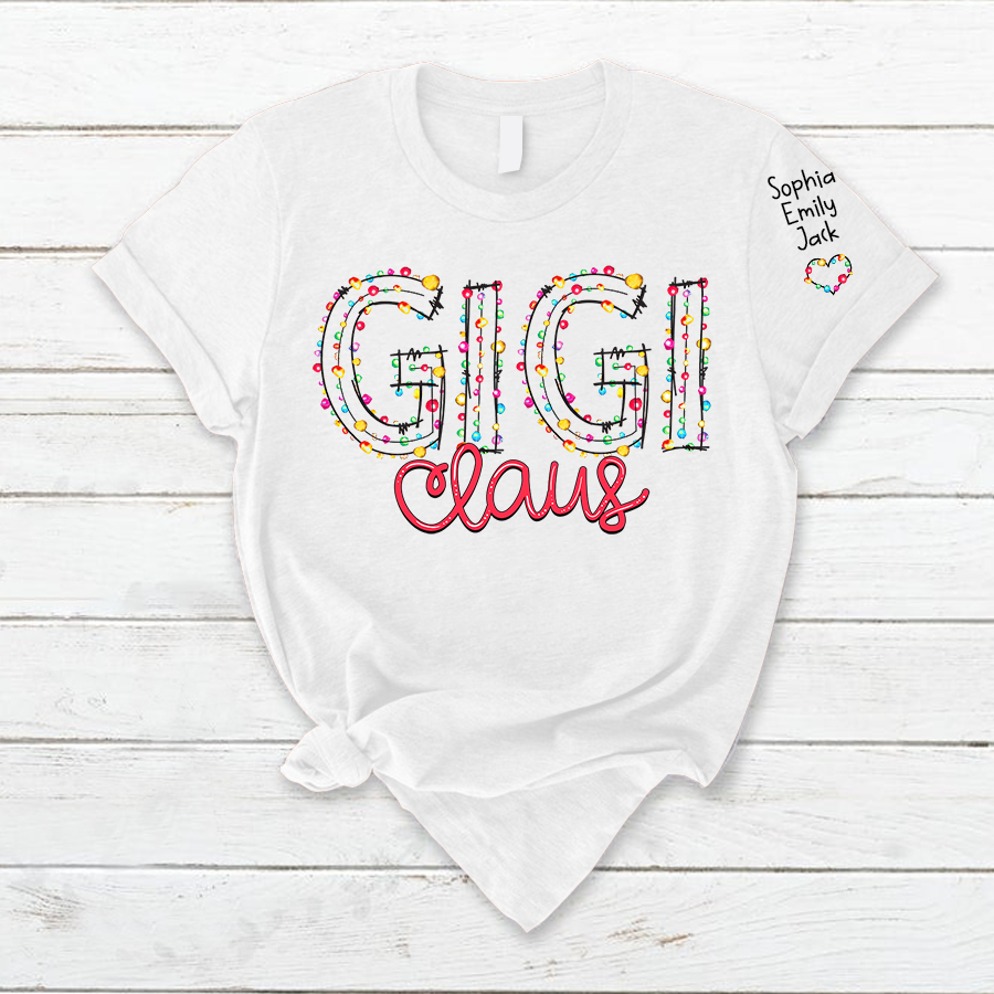 Gigi Claus Christmas lights And Grandkids Christmas Merry T-Shirt