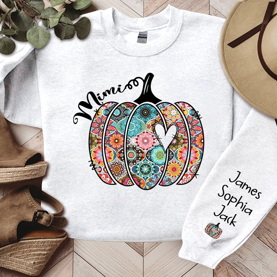 Personalized Mimi Pumpkin With Grandkids Flower Sweatshirt