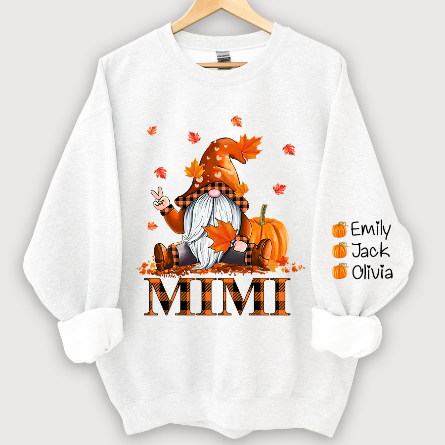 Mimi, Grandma Gnome Fall with Grandkids name Autumn Sweatshirt