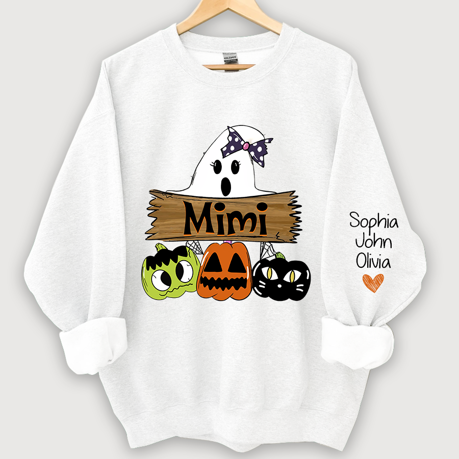 Pumpkin Ghost Halloween Mimi,Grandma And Grandkids Sweatshirt