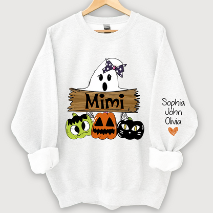 Pumpkin Ghost Halloween Mimi,Grandma And Grandkids Sweatshirt