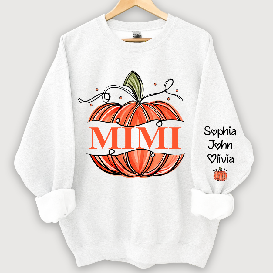 Orange Watercolor Pumpkin Mimi And Grandkids Autumn Sweatshirt